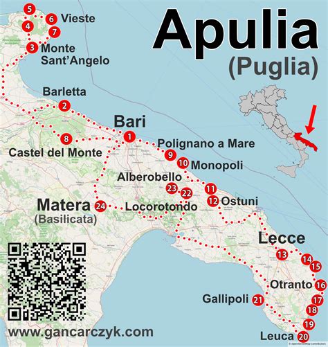 Mapa de la región de Apulia en Italia