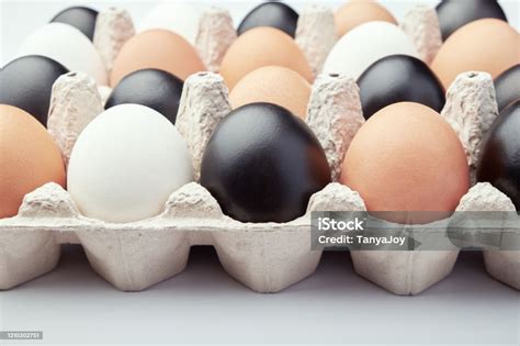 Huevos de diferentes colores (blancos y marrones) en un carton
