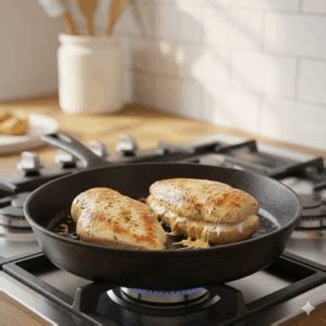 Pechugas de pollo rellenas cocinándose en una sartén