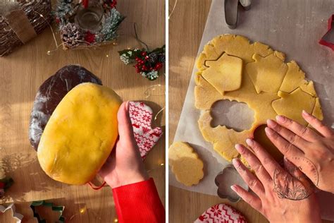 Masa de galletas de Navidad entre dos papeles vegetales con un rodillo
