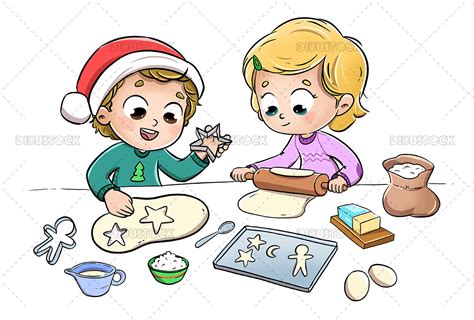 Niños cortando galletas de Navidad con moldes