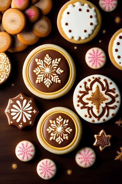 Galletas de Navidad decoradas con diferentes colores de chocolate