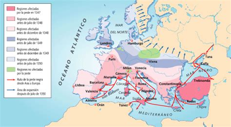 Mapa de la ruta de la peste negra en Europa