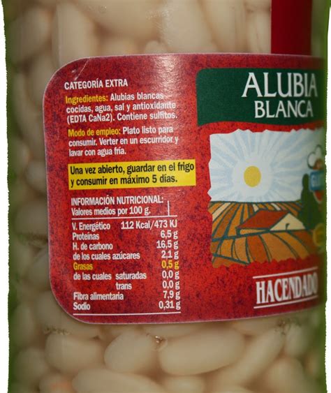 Gráfico nutricional de las alubias cocidas