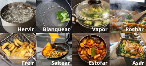 Ilustración de diferentes métodos de cocción de patatas: vapor, horno, microondas, fritas