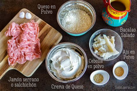 Ingredientes para relleno de queso crema y salchichón