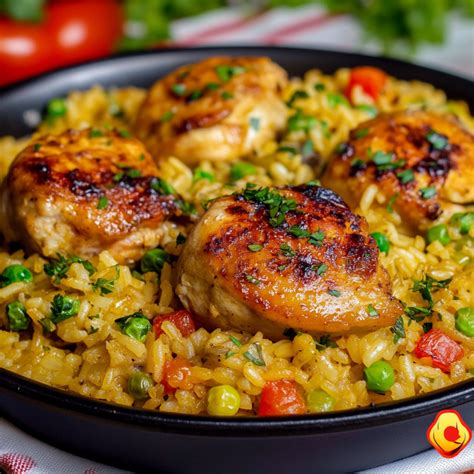 Arroz con pollo servido en una paellera