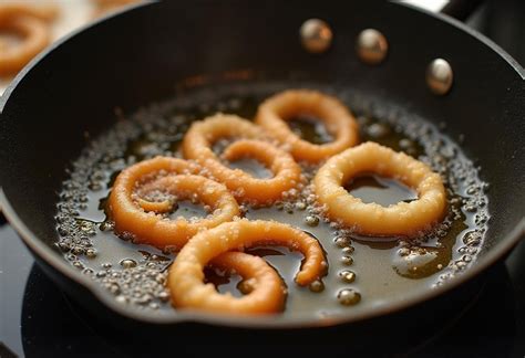 Calamares fritos en una sartén con aceite caliente