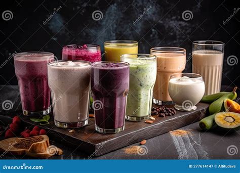 Variedad de batidos de chocolate con diferentes ingredientes y toppings.