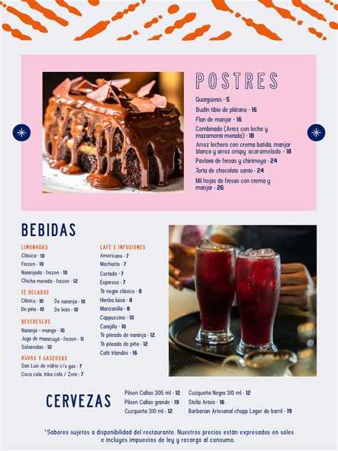 Variedad de postres y bebidas que se ofrecerán en The Champions Burger