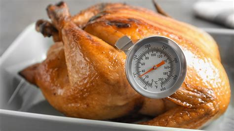 Termómetro de cocina marcando la temperatura ideal de un pavo asado