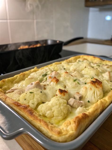 Esquema de las capas de un pastel de coliflor, patata y bechamel