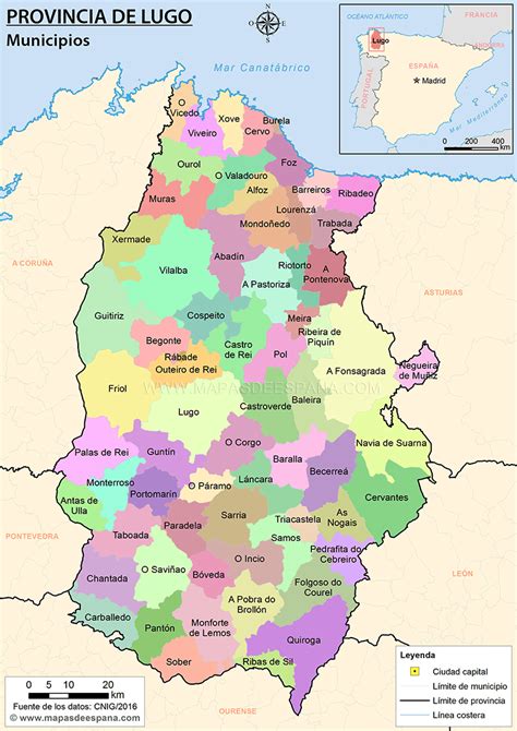 Mapa de la provincia de Lugo con indicación de Los Ancares