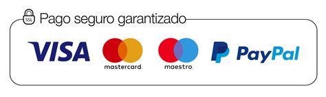 Logos de métodos de pago seguros como PayPal y tarjetas de crédito