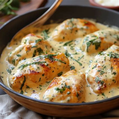 Pechugas de pollo con salsa de queso servidas