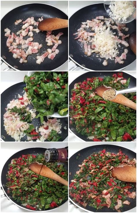 Proceso de preparación del relleno con acelgas