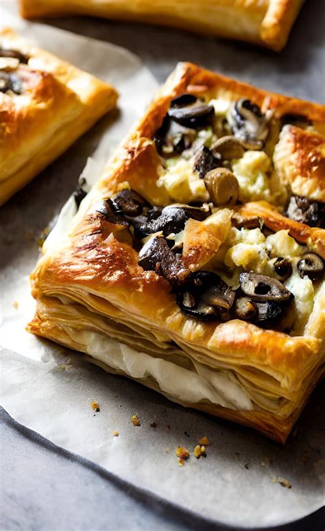 Hojaldre de champiñones y queso recién horneado