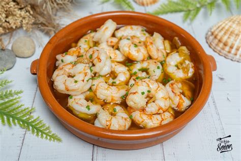 Gambas ensartadas para cocción al vapor