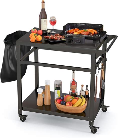 Carrito de barbacoa con ruedas y estantes