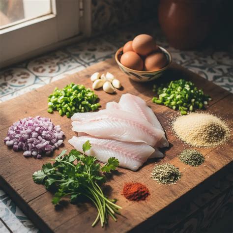 Ingredientes frescos para el Escovitch: pescado, cebolla, pimientos, zanahoria, ajo y especias
