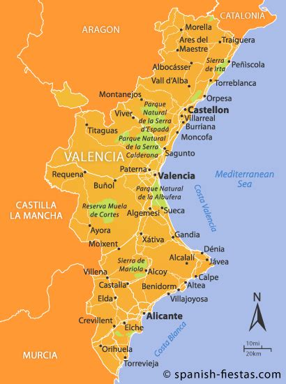 Mapa de la región de Valencia, España
