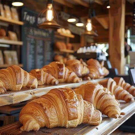Variedad de croissants en una panadería