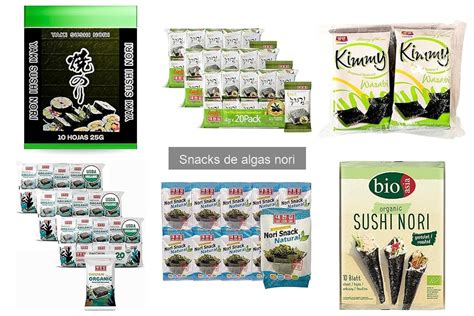 Variedad de snacks de algas nori en paquetes individuales