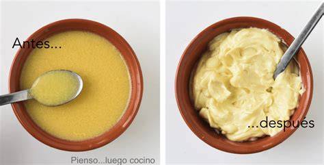 Esquema de cómo se forma una emulsión de mayonesa