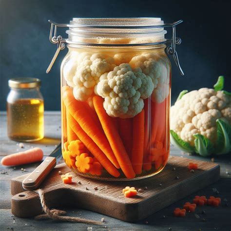Coliflor y zanahoria fermentándose en tarros