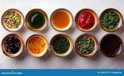 Variedad de salsas en recipientes
