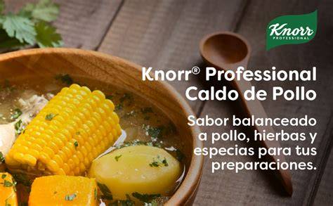 Cucharadita de caldo de pollo Knorr disolviéndose en agua hirviendo