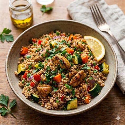 Plato de cuscús integral de espelta con verduras frescas