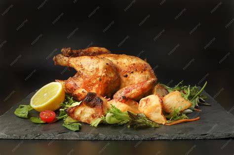 Pollo asado entero con ajo negro