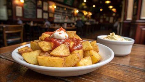 Patatas bravas veganas en un restaurante