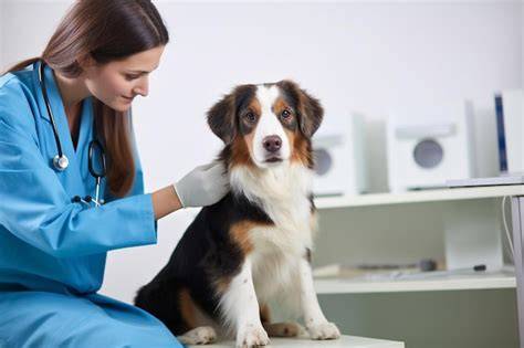 Veterinario examinando un perro afectado por procesionaria
