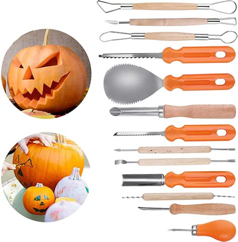 Herramientas para tallar calabazas y una calabaza sin tallar