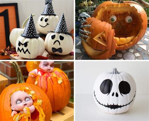 Varias calabazas de Halloween decoradas con temáticas de películas y personajes