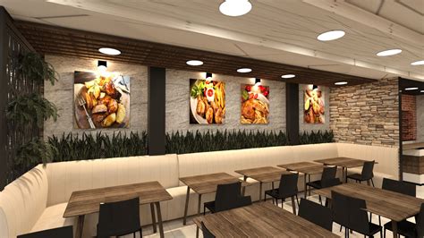 Interior de una pollería moderna con platos preparados