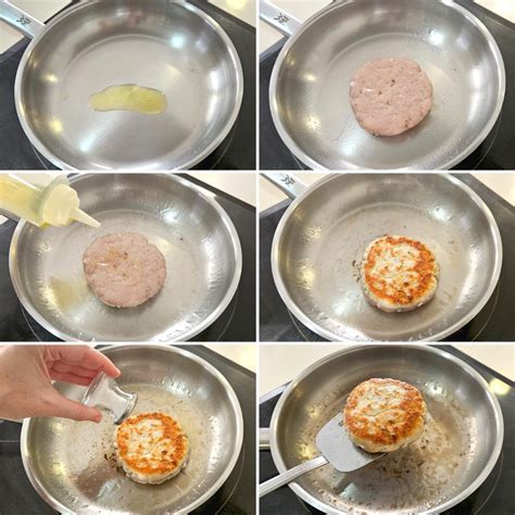 Imagen de una sartén cocinando hamburguesas de pavo