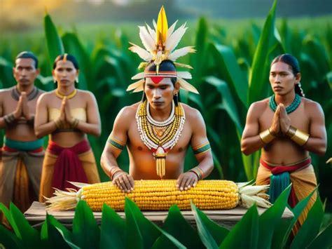 Imagen de rituales aztecas con maíz reventado