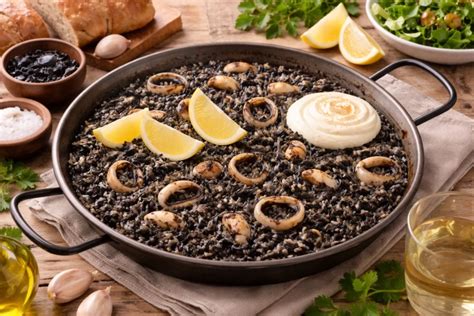 Plato de arroz negro con calamares