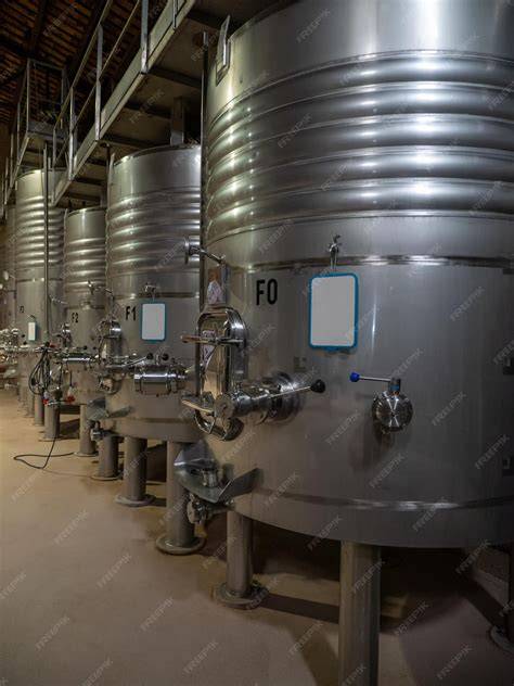 Tanques de fermentación de acero inoxidable en una bodega moderna