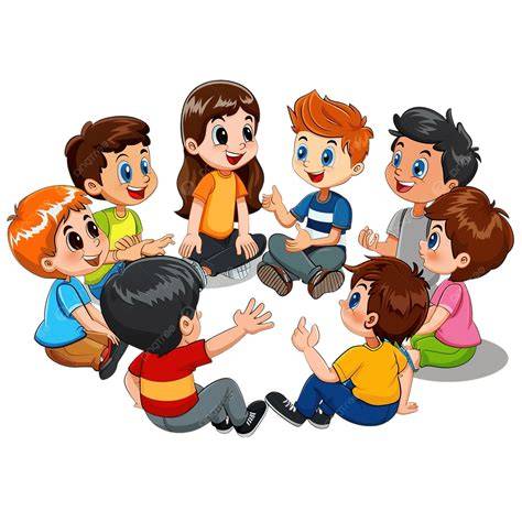 Personas conversando en un grupo, con algunos niños jugando cerca, ilustrando la frase