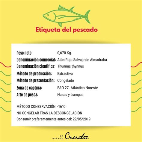 Etiqueta de pescado fresco con información detallada