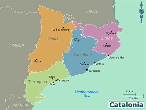 Mapa de Cataluña destacando sus comarcas y principales ciudades