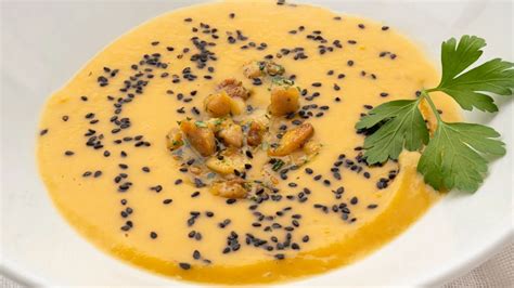 Crema de puerro y boniato con pollo