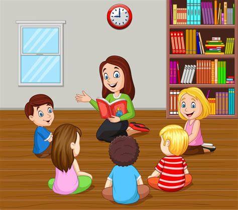 Persona contando una historia a un grupo de niños