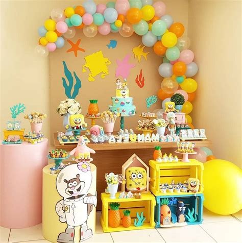 Diseño conceptual de un salón temático de Bob Esponja con palomitas de maíz