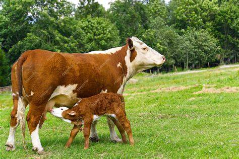 Ternero bebiendo leche de un saco