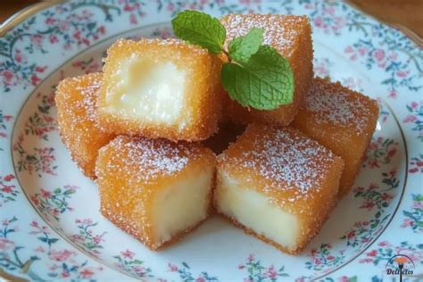 Leche frita congelada siendo frita en aceite